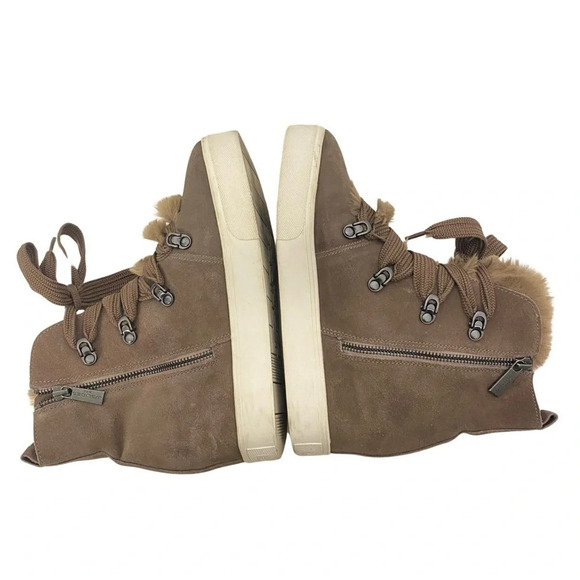 J Slides Faux Fur Wedge Whitney Sneakers Womens 8.5 Platform Booties Suede Taupe - Picture 9 of 16